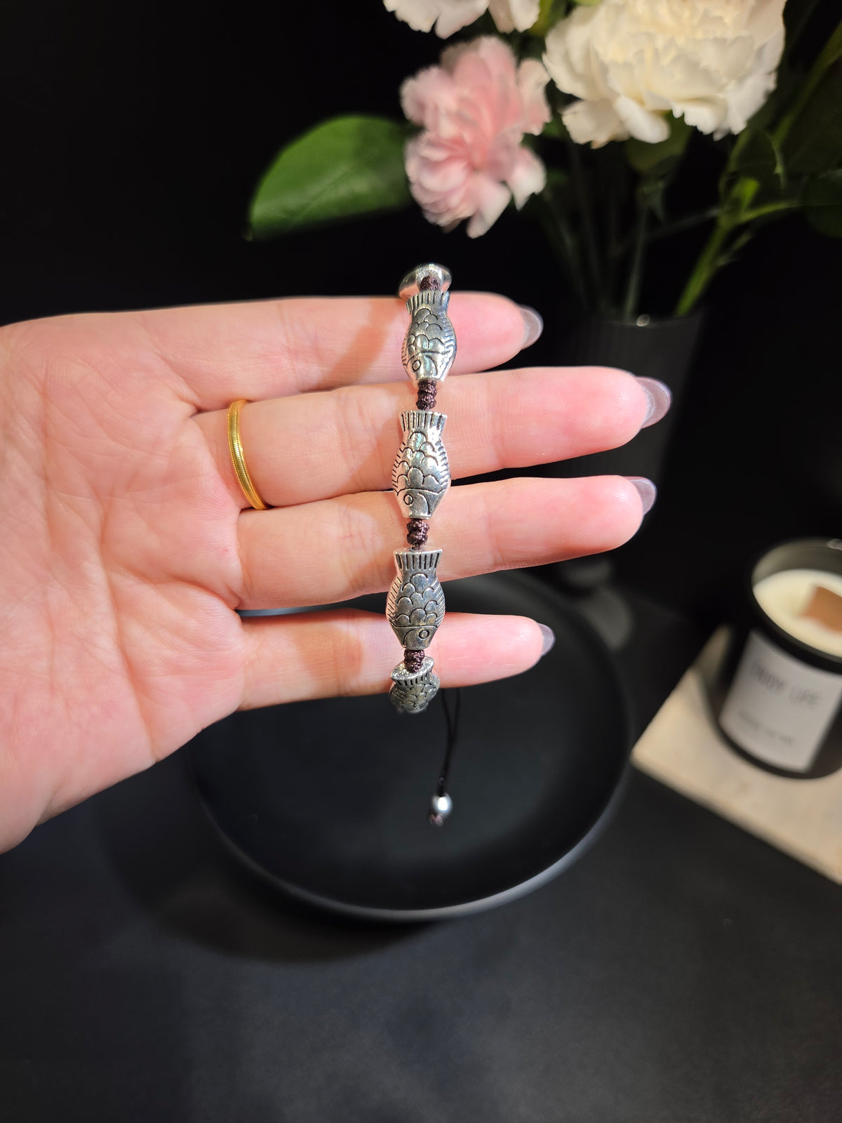 Vintage Silver Fish Motif Woven Bracelet