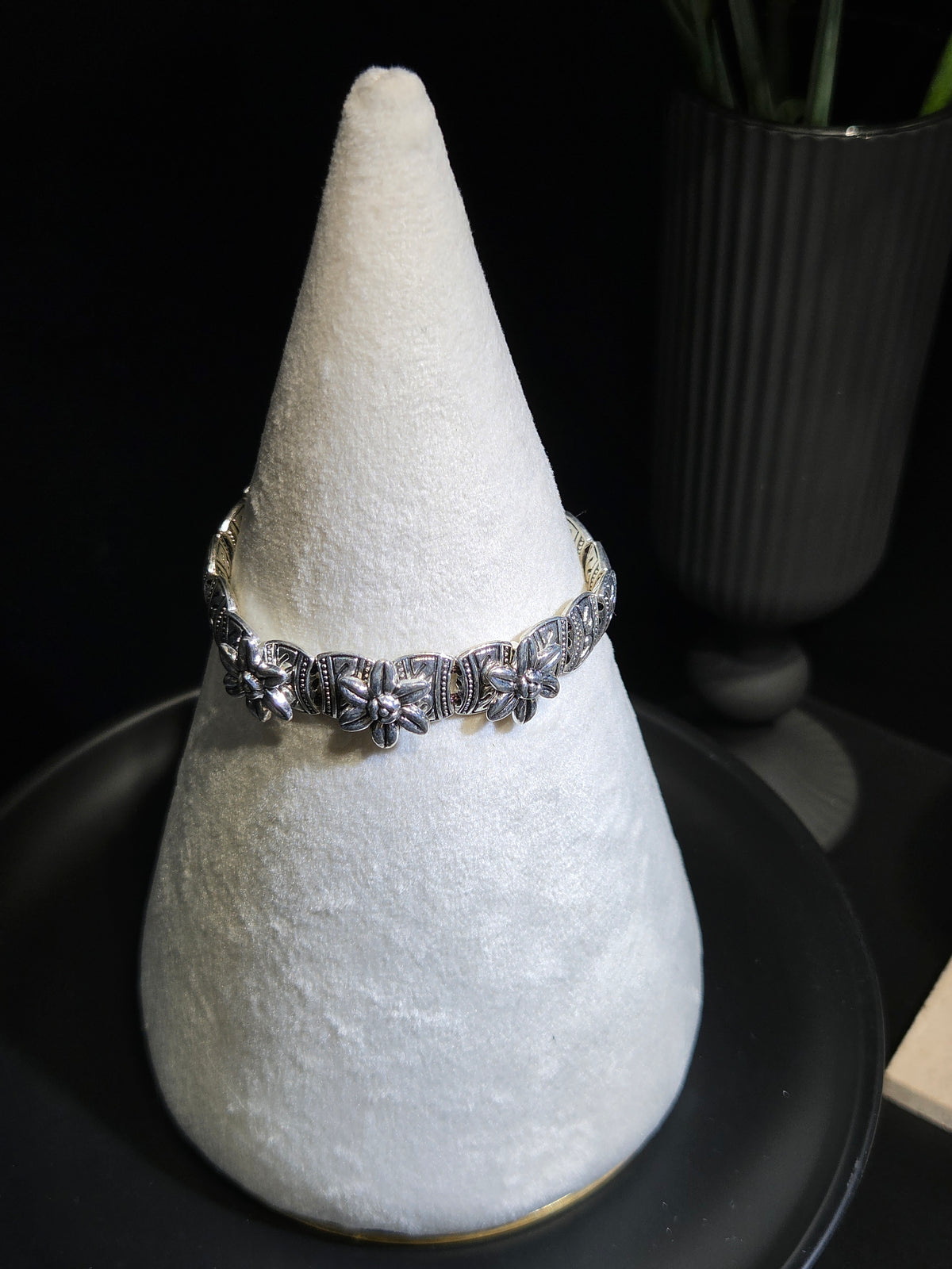 Vintage Silver Floral Embossed Bracelet