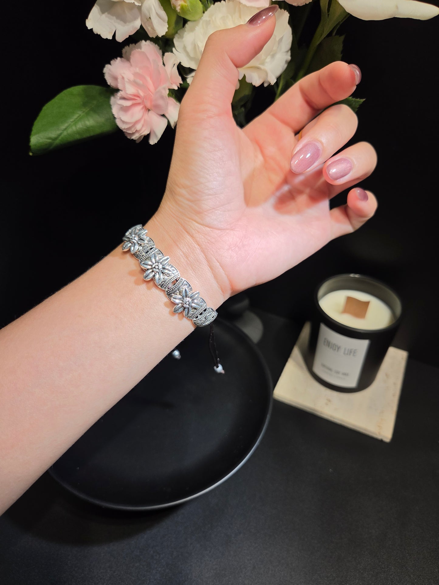 Vintage Silver Floral Embossed Bracelet