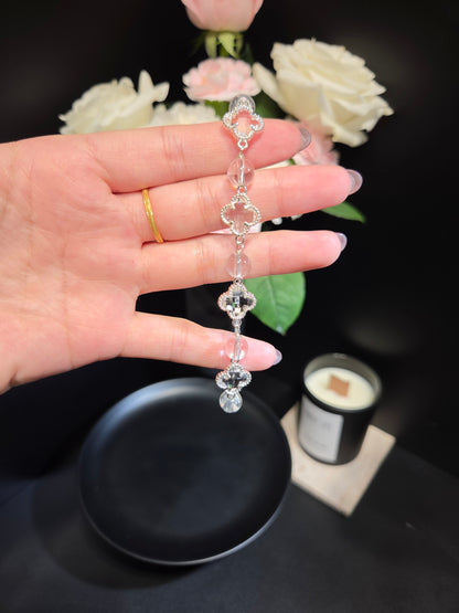 Light Luxury Silver Clover and Clear Bead Bracelet