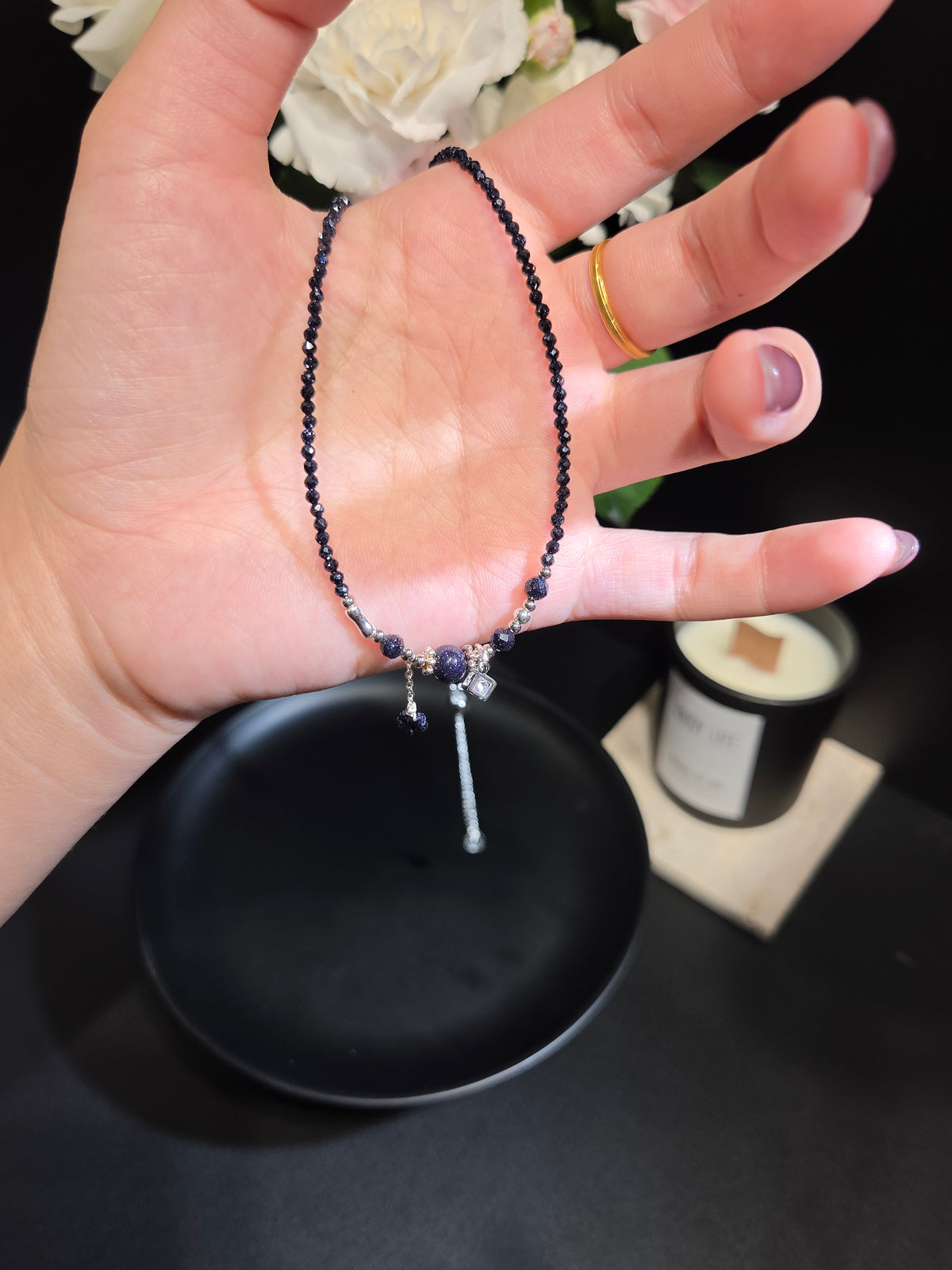 Midnight Blue Sandstone Beaded Necklace