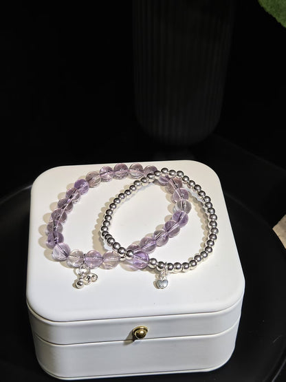 Amethyst and Silver Beaded Bracelet Set