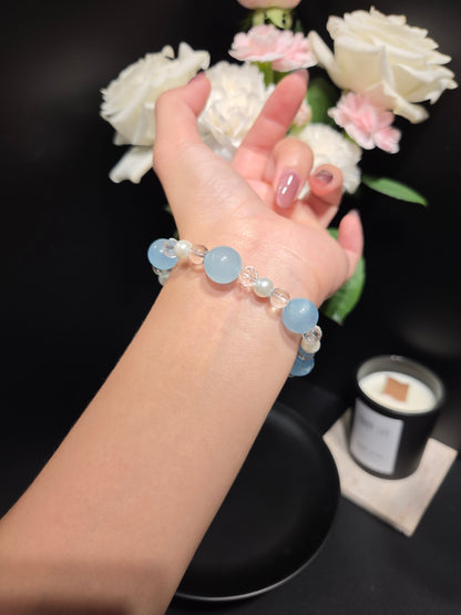 Elegant Aquamarine & Pearl Beaded Bracelet