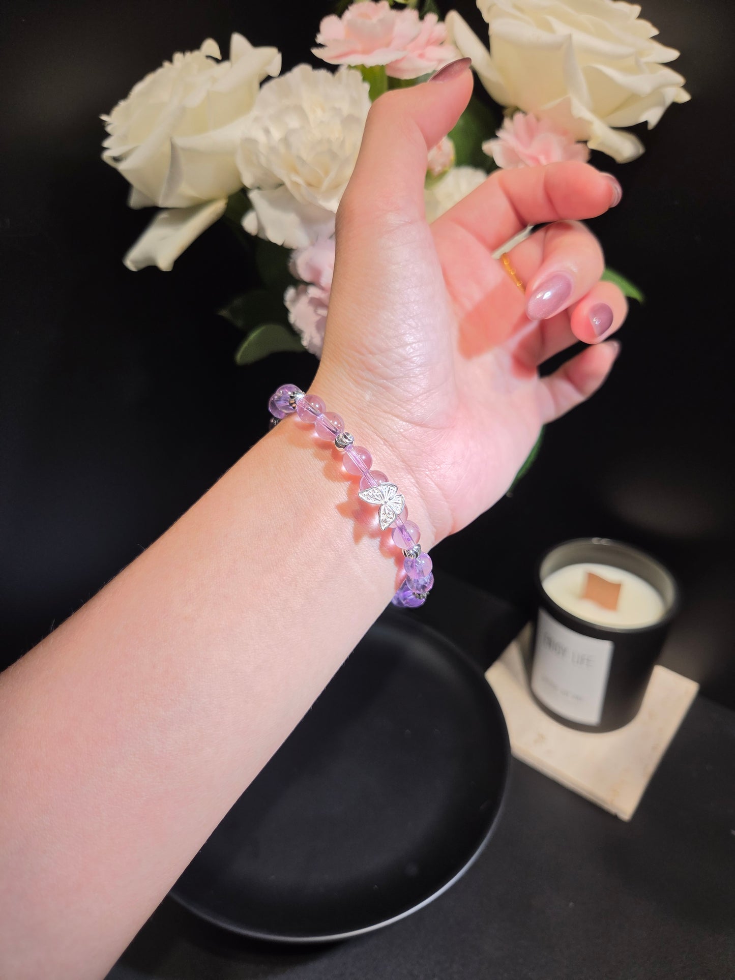 Enchanting Amethyst Butterfly Beaded Bracelet
