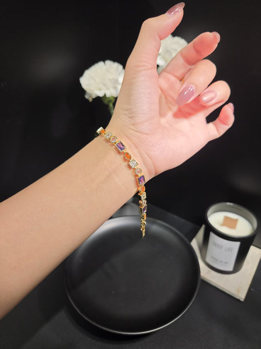 Light Luxury Geometric Colorful Crystal Tennis Bracelet -B01
