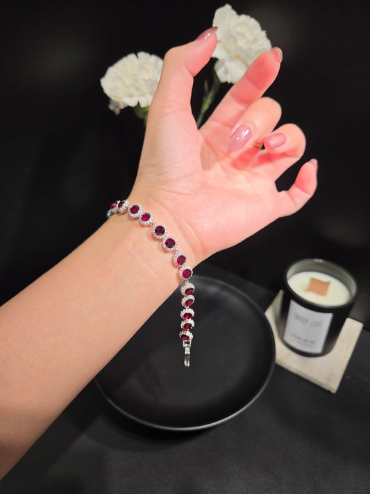 Light Luxury Ruby Red Halo Crystal Tennis Bracelet -B02