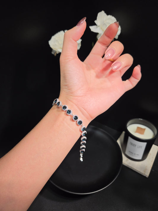 Light Luxury Sapphire Blue Halo Crystal Tennis Bracelet -B03