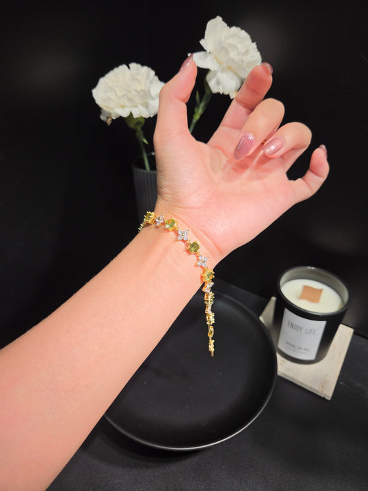 Light Luxury Peridot Green Floral Crystal Tennis Bracelet -B05