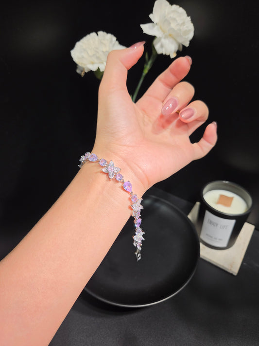 Light Luxury Lavender Pear-Cut Crystal Floral Tennis Bracelet -B06
