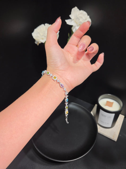 Light Luxury Colorful Gemstone Halo Floral Tennis Bracelet -B11