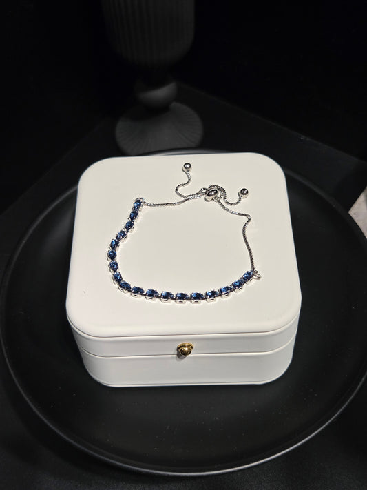 Light luxury sapphire blue adjustable bolo tennis bracelet on display box