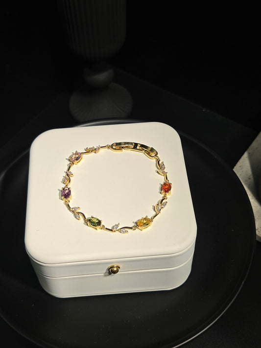 Light luxury colorful gemstone botanical vine bracelet on display box