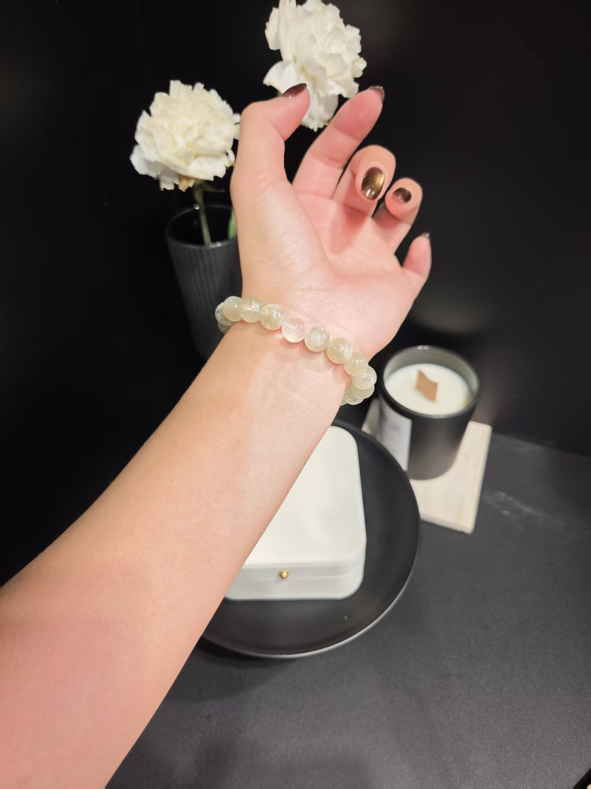 Light Luxury Prehnite & Moonstone Beaded Crystal Bracelet