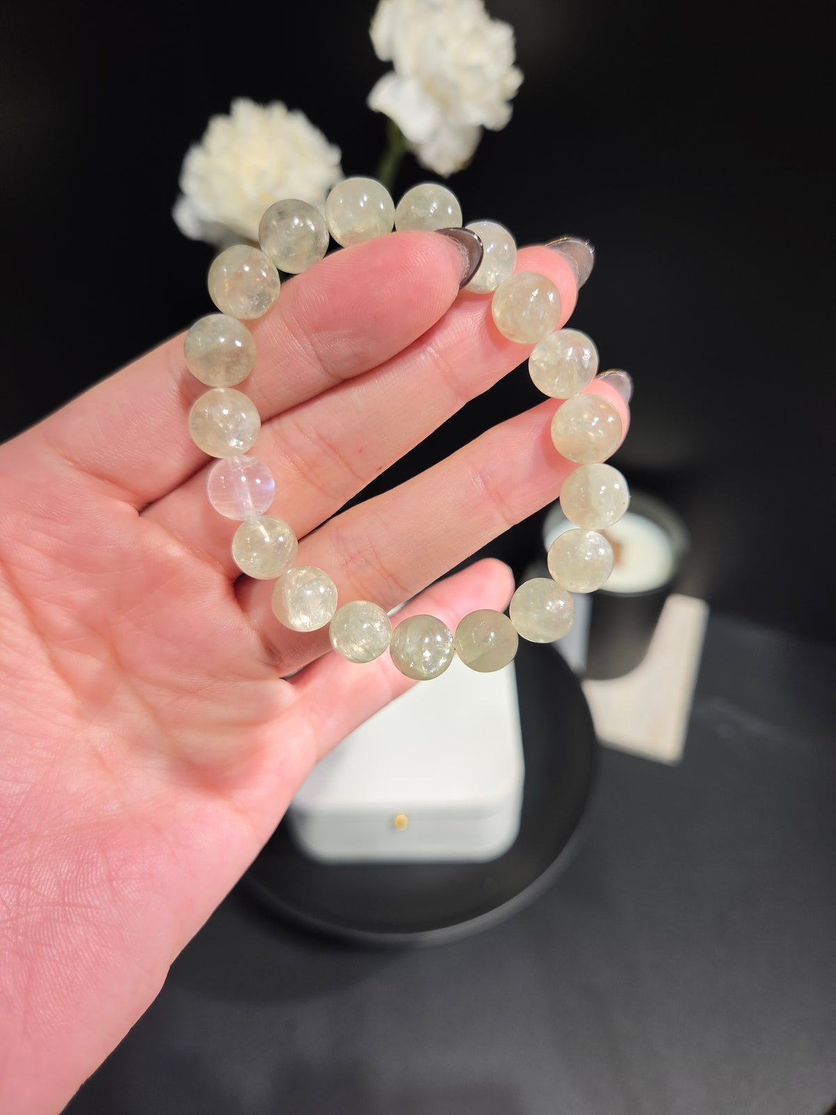 Light Luxury Prehnite & Moonstone Beaded Crystal Bracelet
