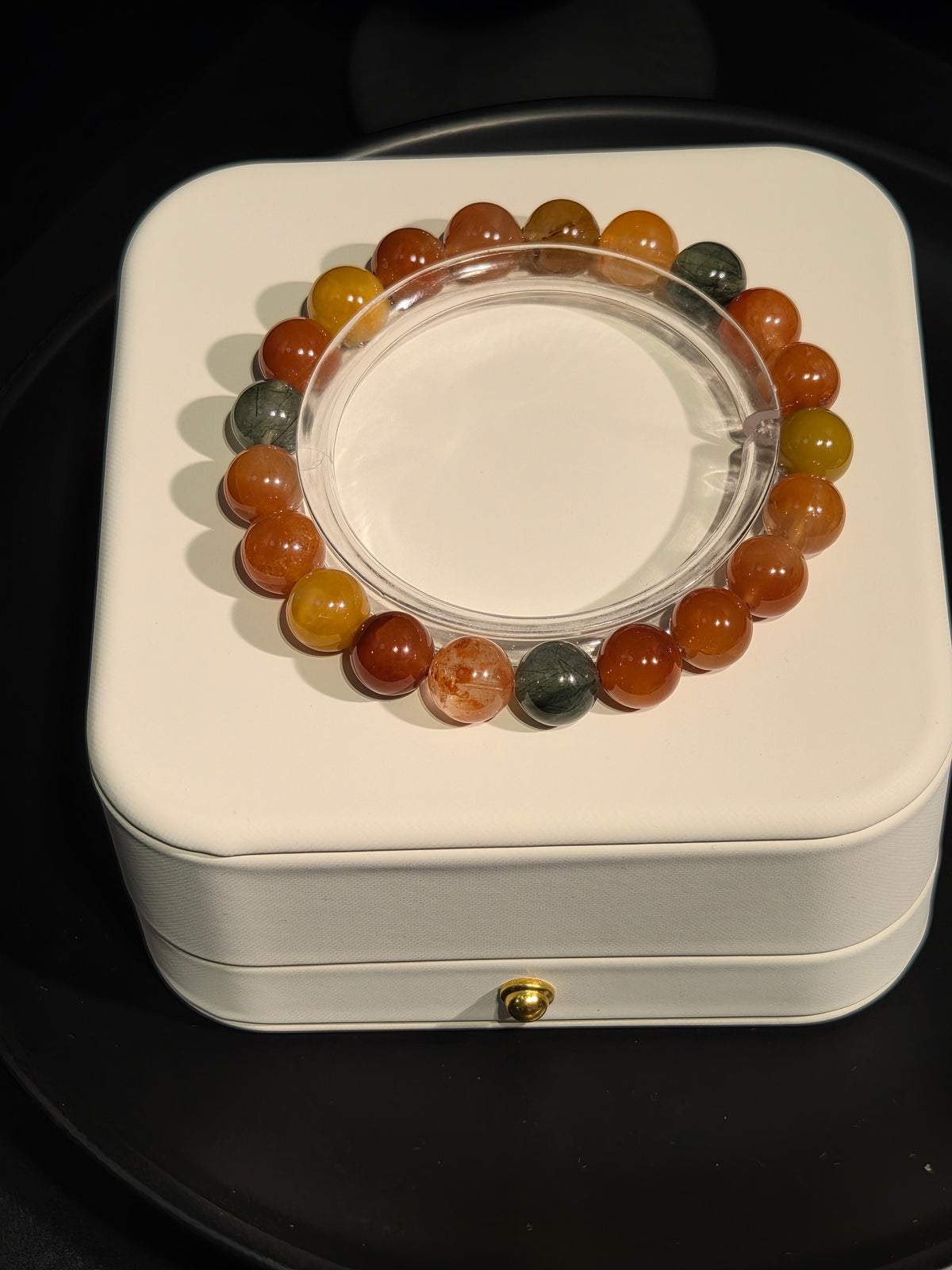 Light luxury multi-gemstone beaded crystal bracelet on display stand