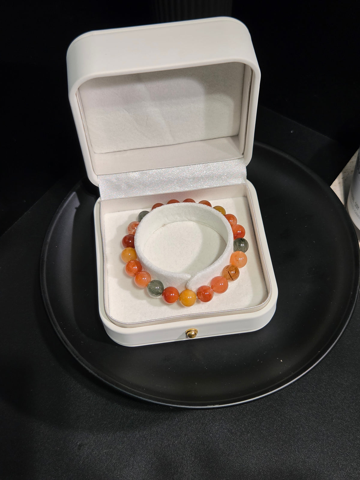 Light luxury multi-gemstone beaded crystal bracelet in open gift box