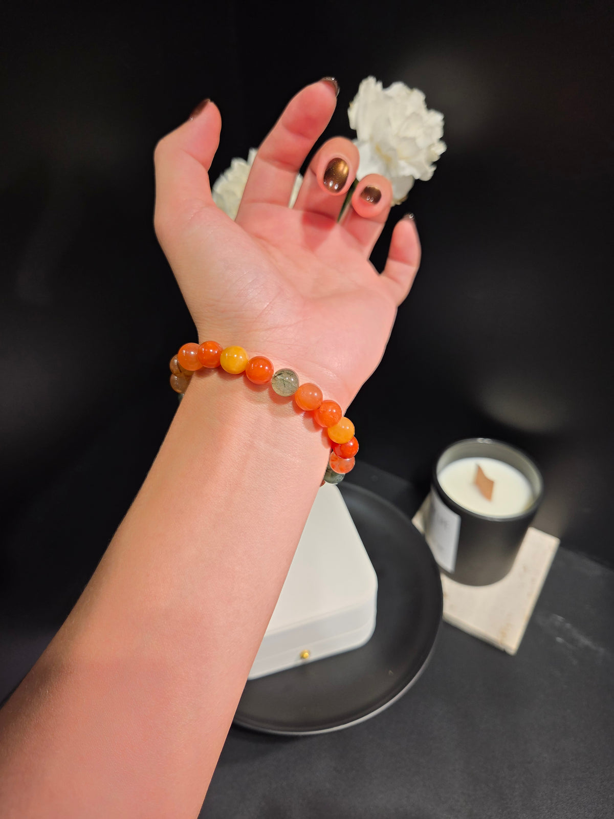 Light luxury multi-gemstone beaded crystal bracelet on wrist
