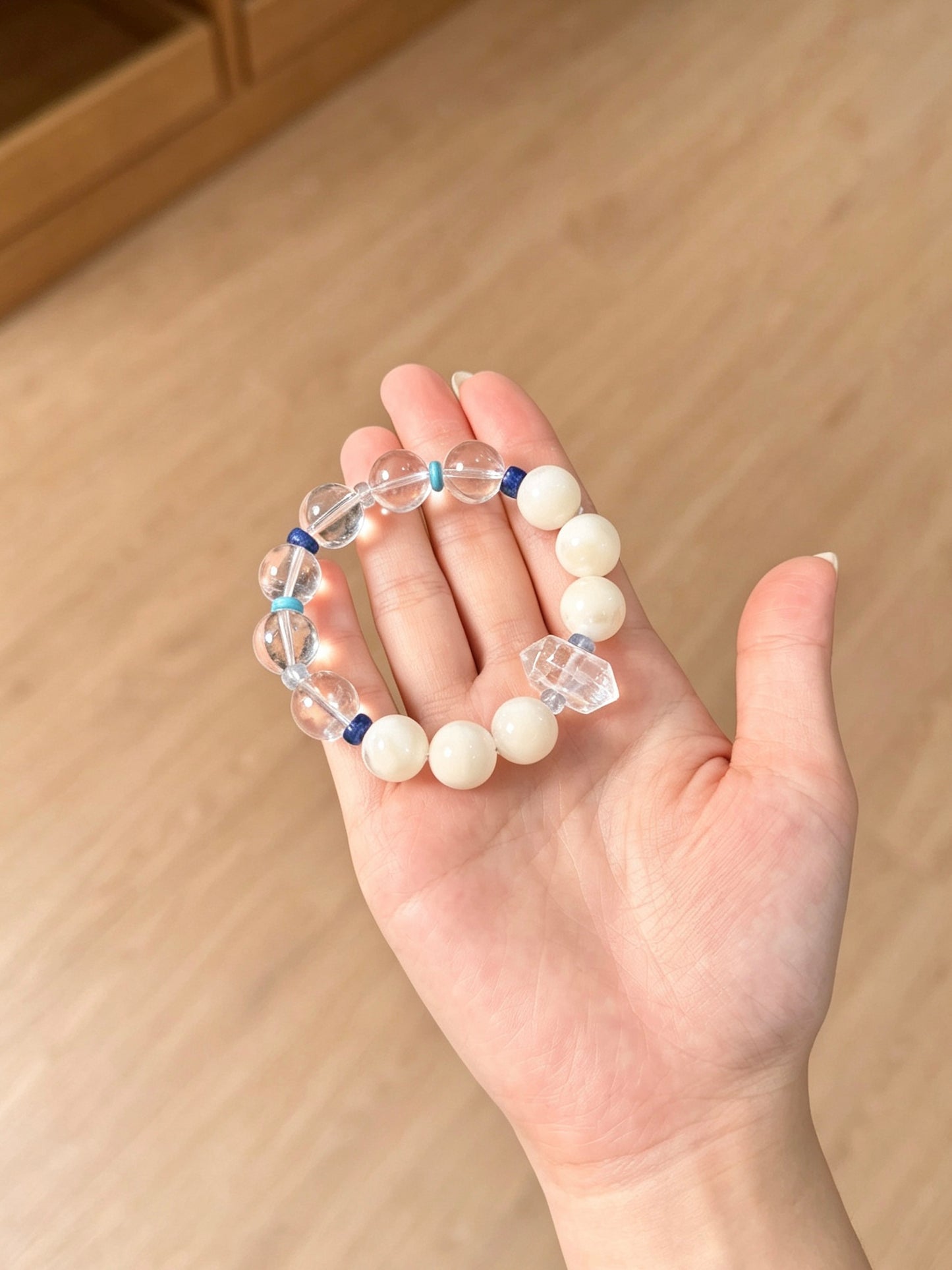 Natural Clear Quartz & White Jade Bracelet｜天然白水晶白玉手串
