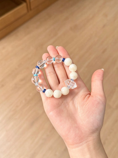 Natural Clear Quartz & White Jade Bracelet｜天然白水晶白玉手串