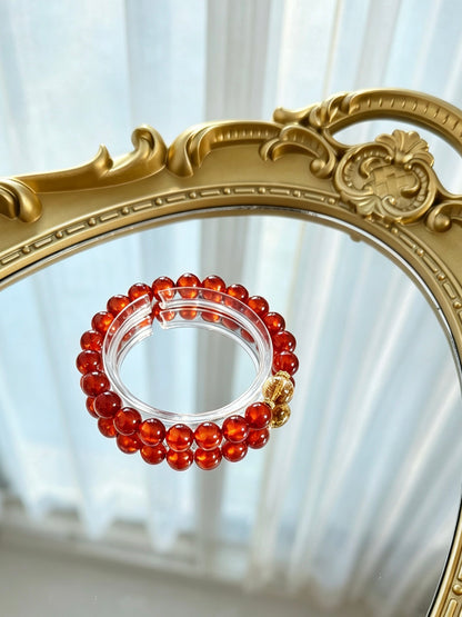 Natural Red Agate Bracelet With Golden Ornament 天然红玛瑙配金饰手串