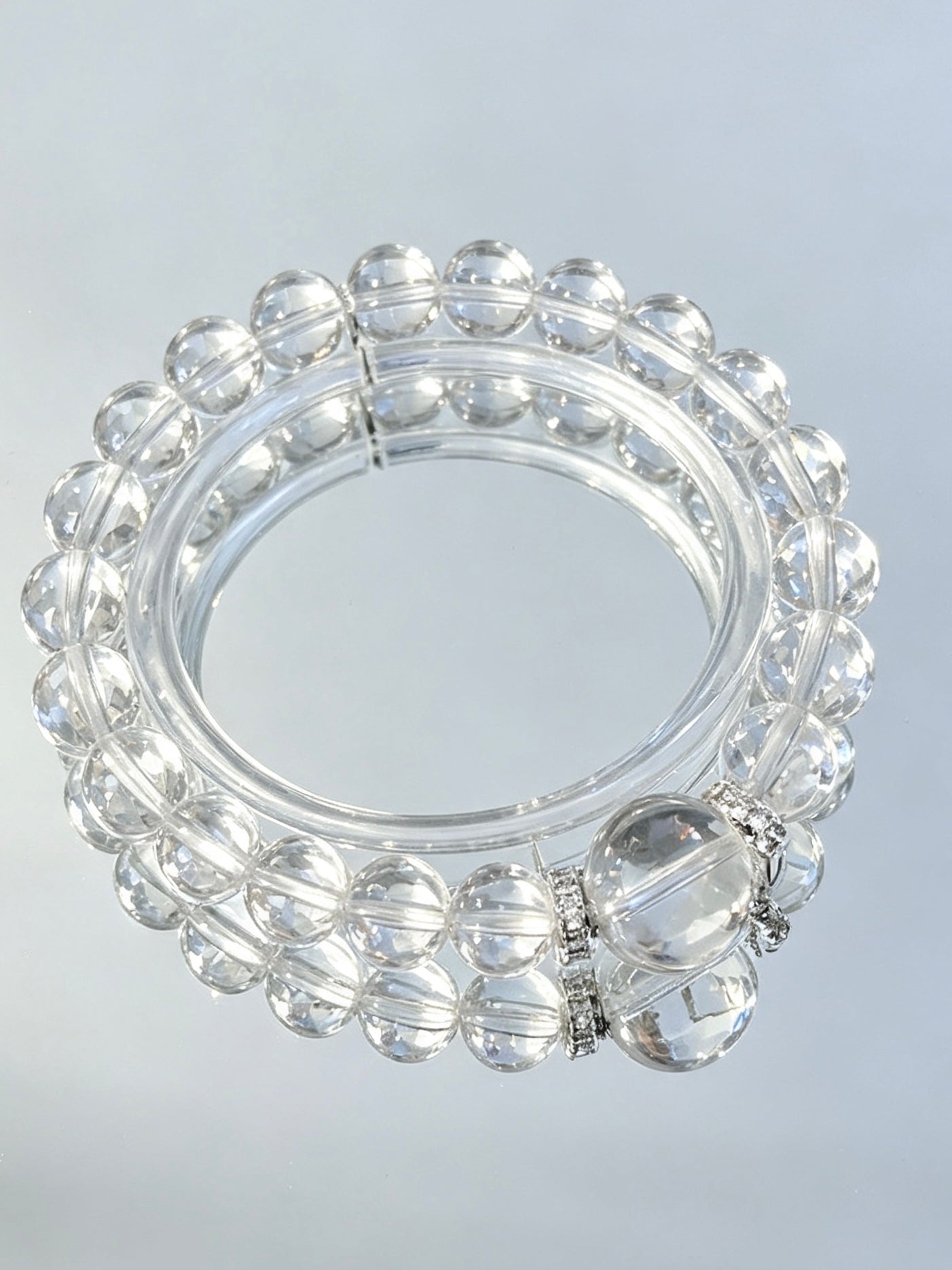 Natural Clear Quartz Bracelet Accent | 天然白水晶点缀圆珠手链