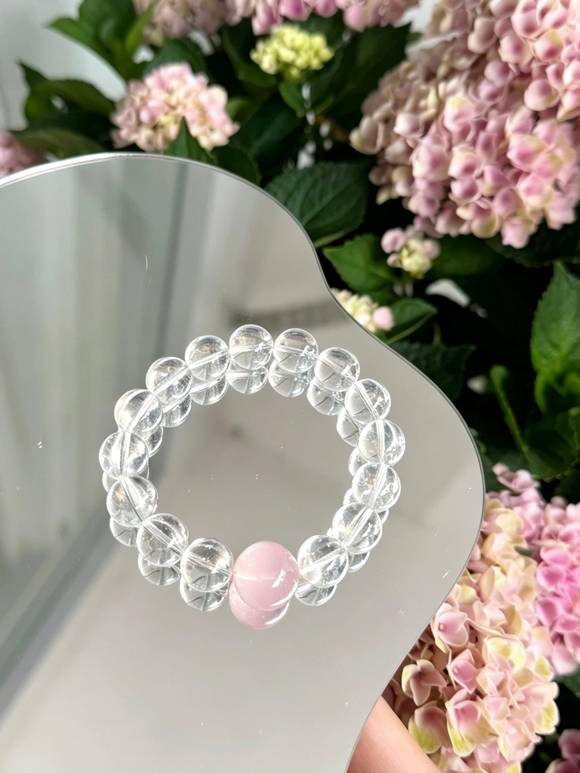 Bracelet en quartz clair naturel et quartz rose