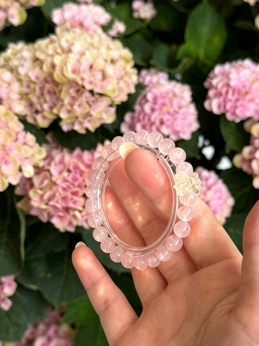 Natural Rose Quartz Bracelet With Lotus Pendant