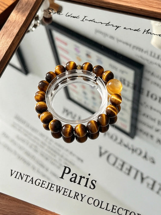 Natural Golden Tiger’s Eye &amp; Yellow Rutilated Quartz Bracelet 天然黄虎眼石黄兔毛手串