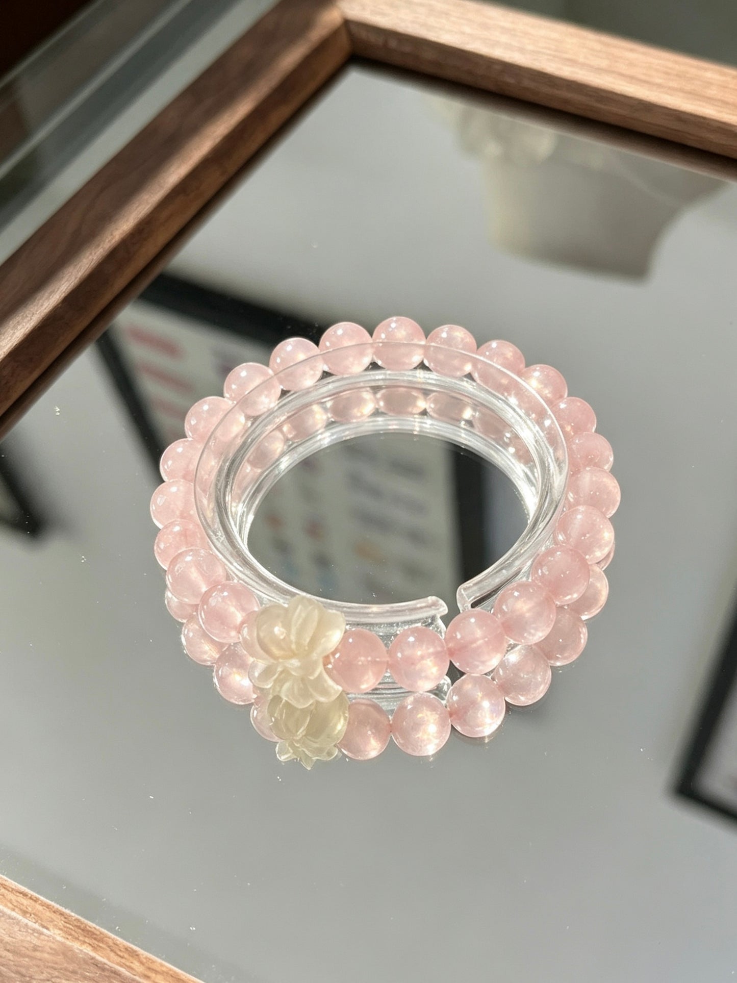 Natural Rose Quartz Bracelet With Lotus Pendant