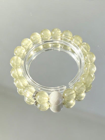 Natural Lemon Quartz Bracelet With Hetian Jade Accent