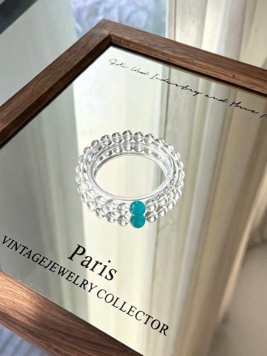 Natural Clear Quartz Bracelet With Amazonite Accent | 天然白水晶天河石点缀圆珠手链