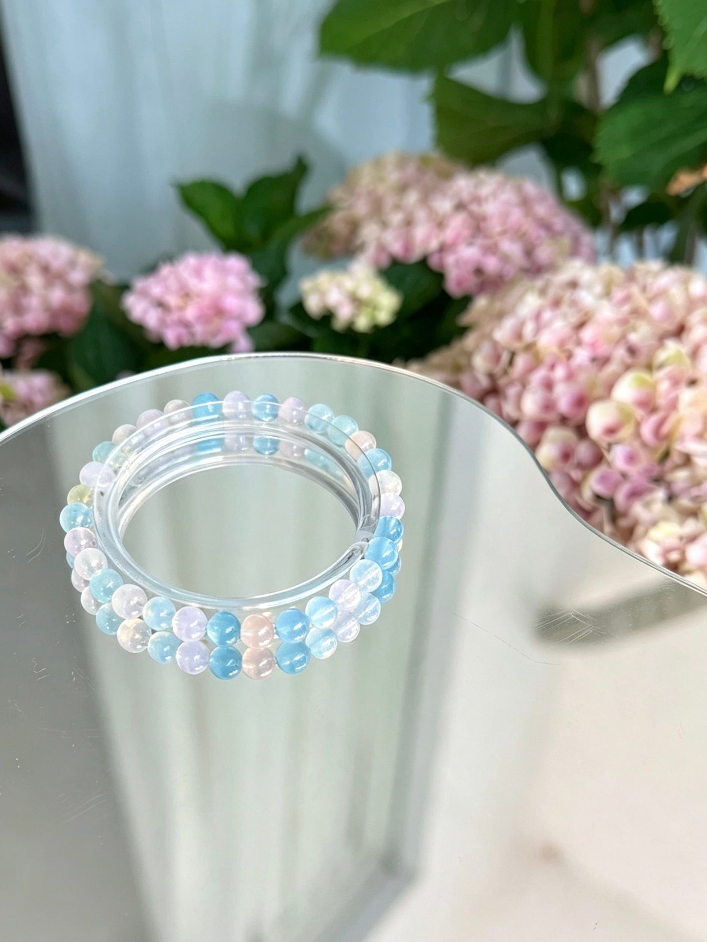 Natural Aquamarine Round Bead Bracelet | 天然海蓝宝圆珠手链