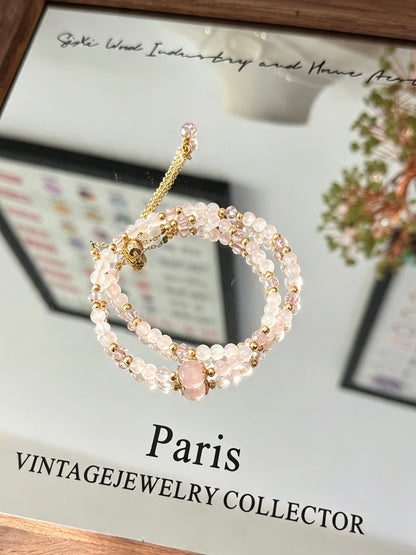 Natural Rose Quartz &amp; Strawberry Quartz Double-Loop Bracelet天然粉水晶草莓晶双圈手链