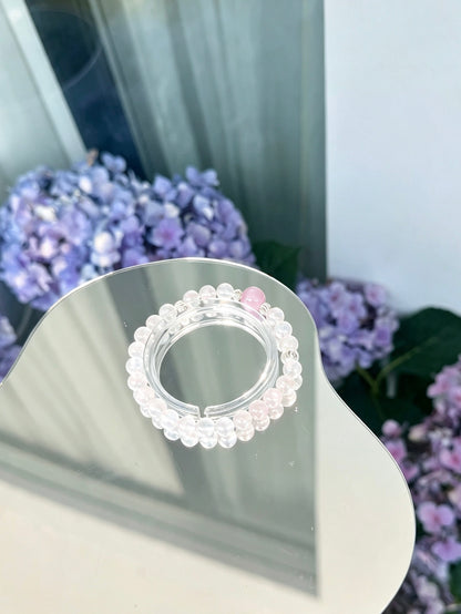 Natural White Phantom Quartz Beaded Bracelet with Morganite Accent