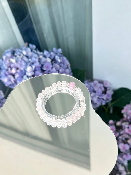 Natural White Phantom Quartz Beaded Bracelet with Morganite Accent