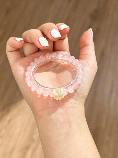 Natural Rose Quartz Bracelet With Lotus Pendant