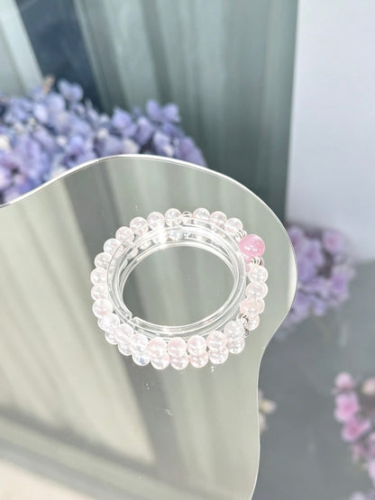 Natural White Phantom Quartz Beaded Bracelet with Morganite Accent