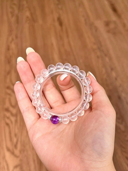 Natural Clear Quartz & Amethyst Bracelet 天然白水晶紫水晶手串