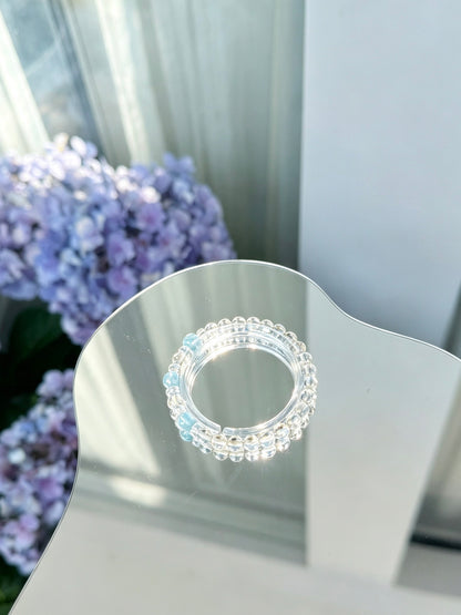 Natural Clear Quartz Bracelet With Aquamarine Beads | 天然白水晶海蓝宝圆珠手链
