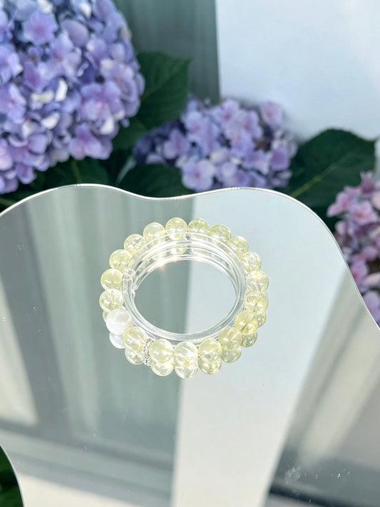 Natural Lemon Quartz Bracelet With Hetian Jade Accent | 天然柠檬晶和田玉点缀圆珠手链