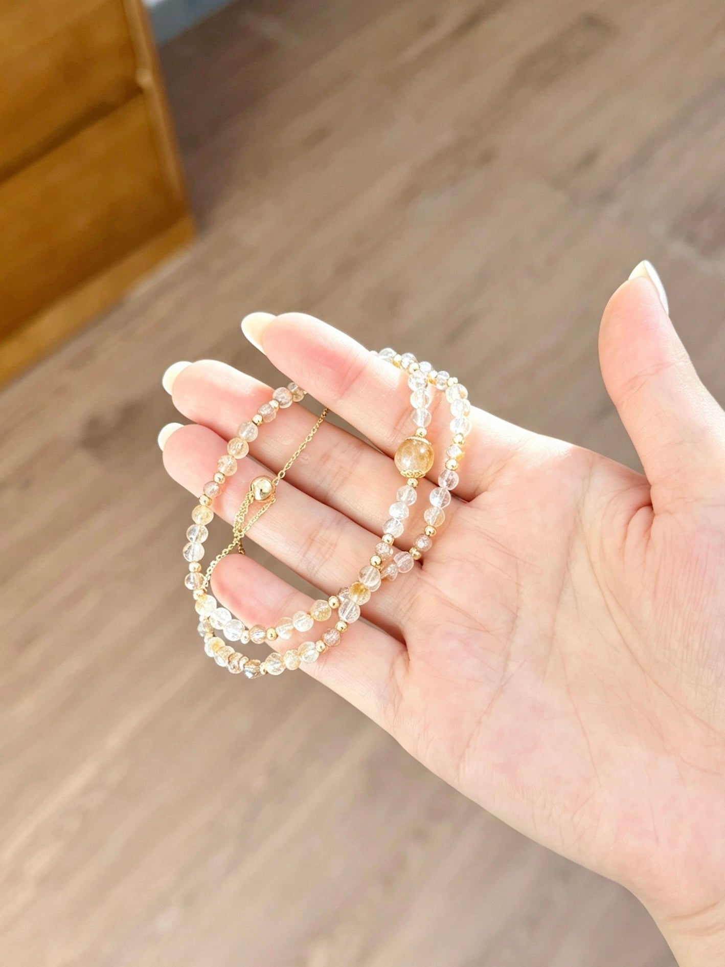 Natural Rutilated Quartz Double-Layer Bracelet 天然金发晶细珠双圈手链