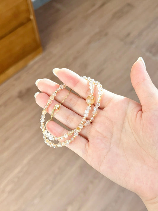 Natural Rutilated Quartz Double-Layer Beaded Bracelet