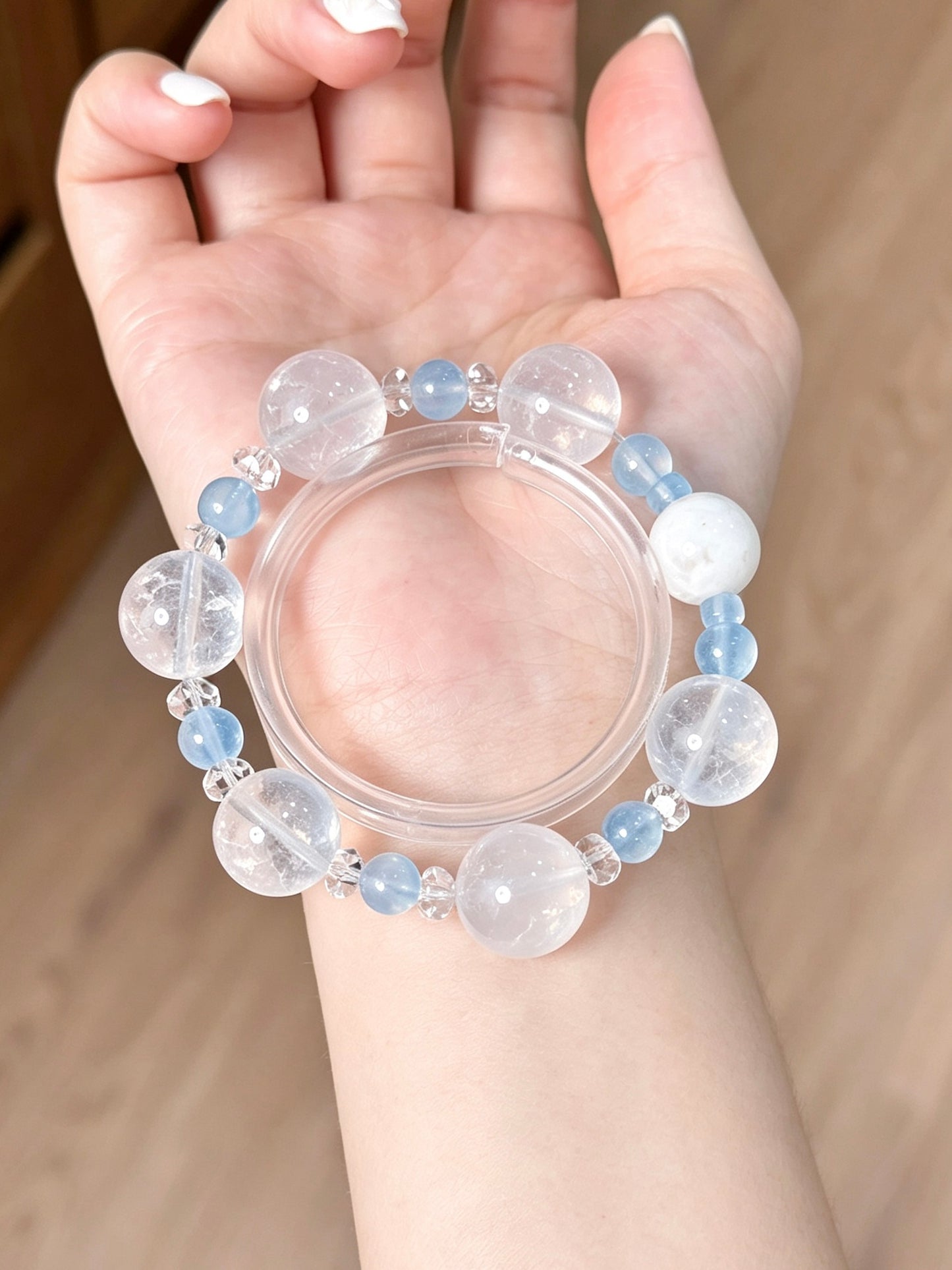 Natural Rose Quartz & Aquamarine Bracelet