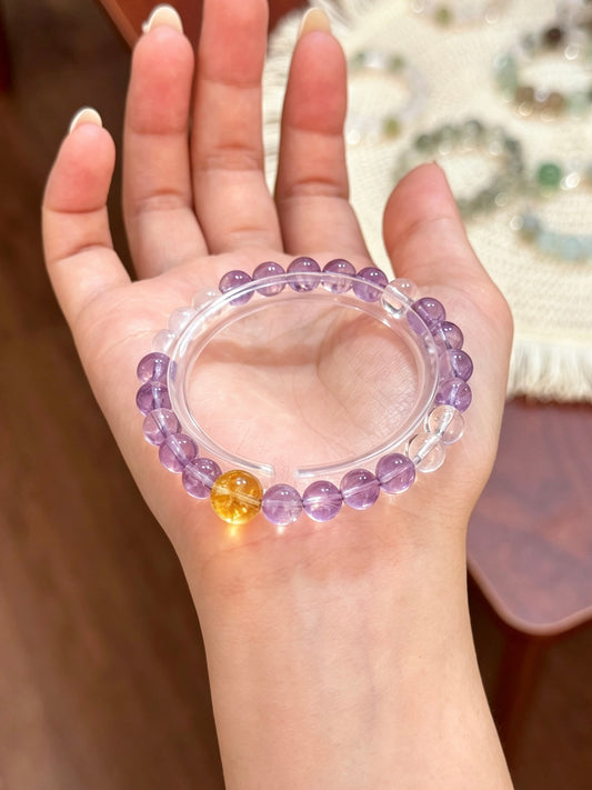 Natural Amethyst, Clear Quartz &amp; Citrine Bracelet 天然紫水晶白水晶黄水晶手串