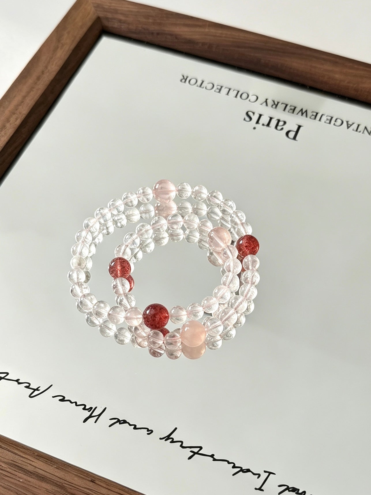 Natural Clear Quartz, Rose Quartz & Strawberry Quartz Loop Bracelet