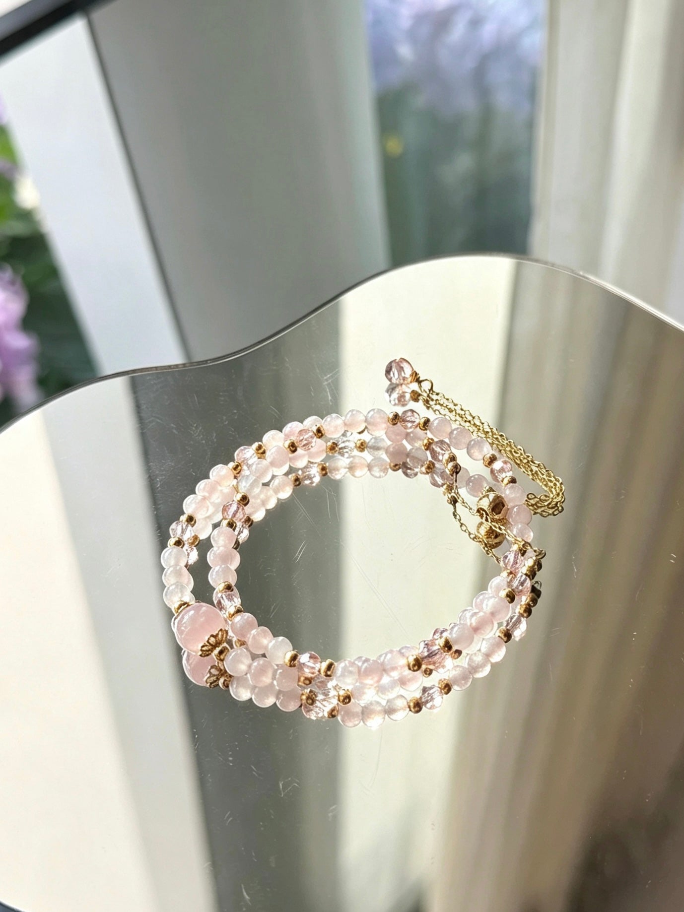 Natural Rose Quartz &amp; Strawberry Quartz Double-Loop Bracelet天然粉水晶草莓晶双圈手链