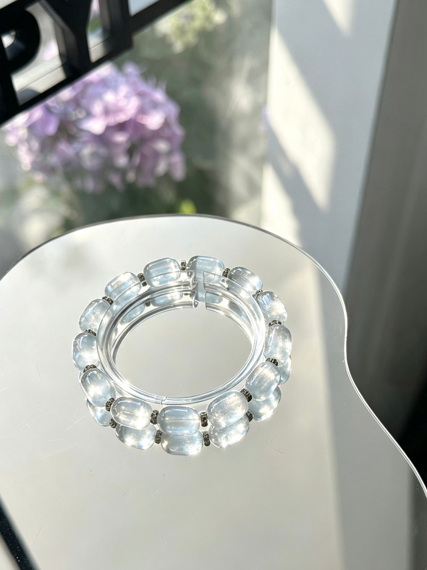 Natural White Phantom Quartz Freeform Bracelet天然幽灵随形单圈手链