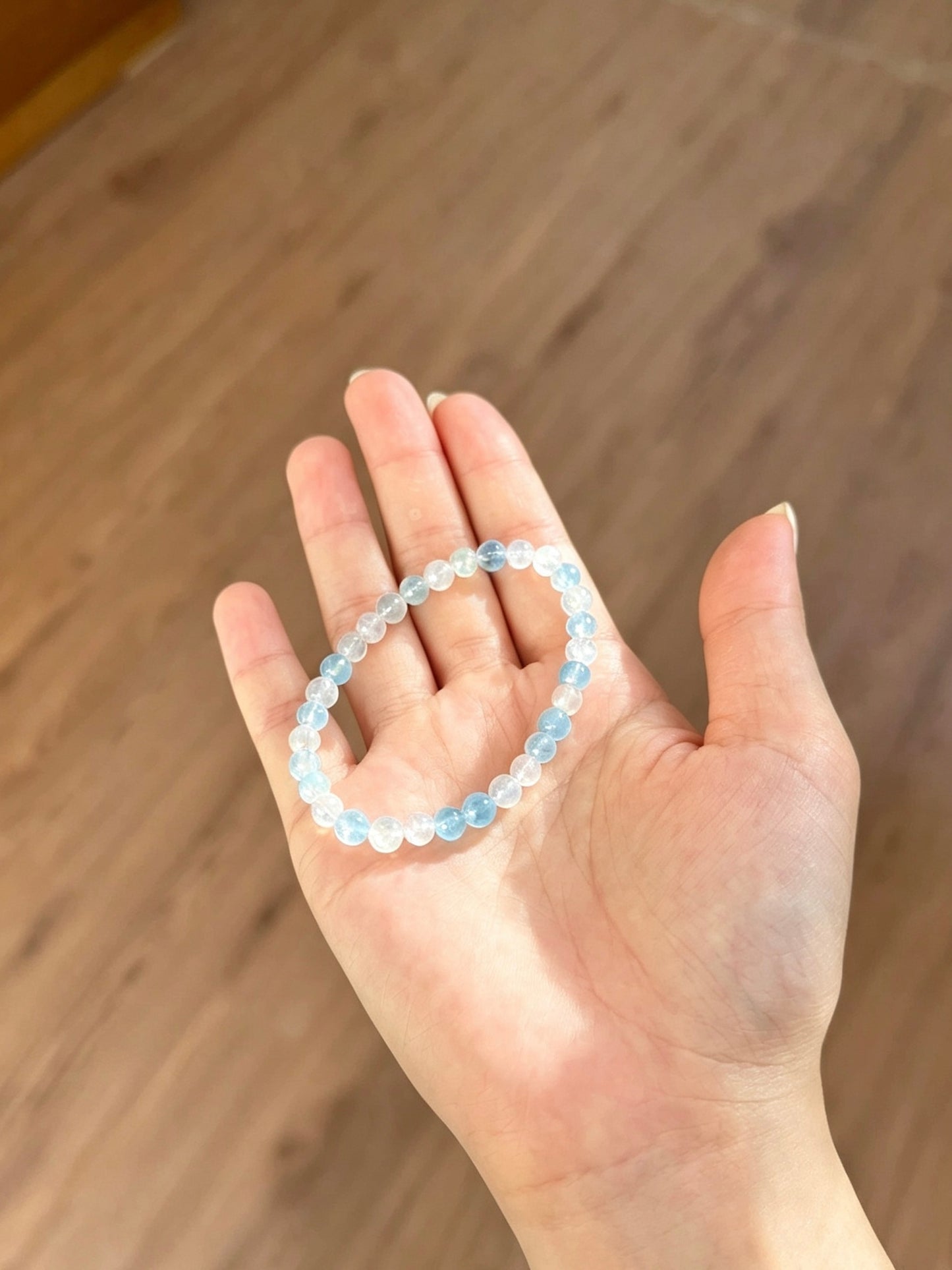 Natural Aquamarine Round Bead Bracelet | 天然海蓝宝圆珠手链