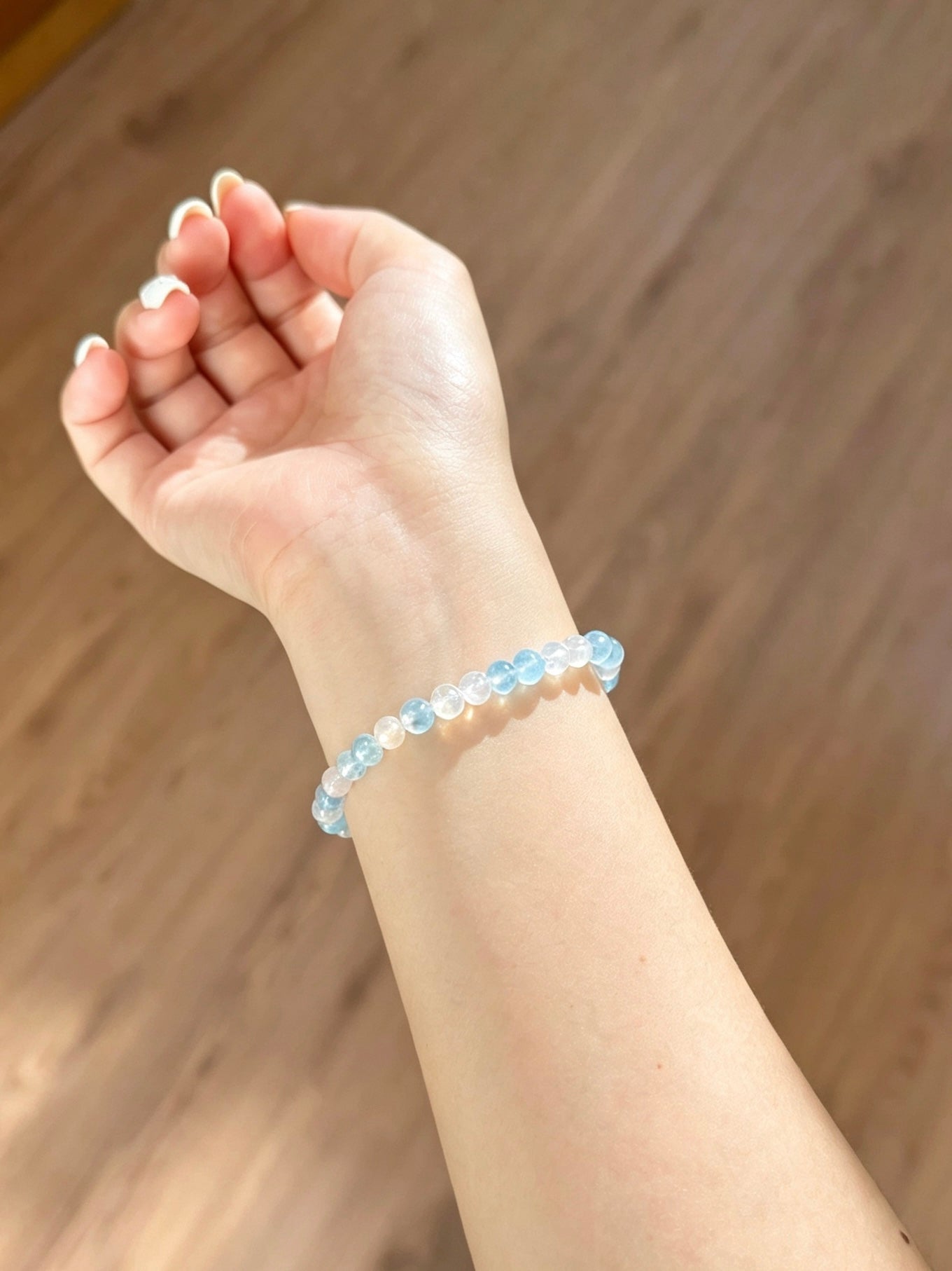 Natural Aquamarine Round Bead Bracelet | 天然海蓝宝圆珠手链