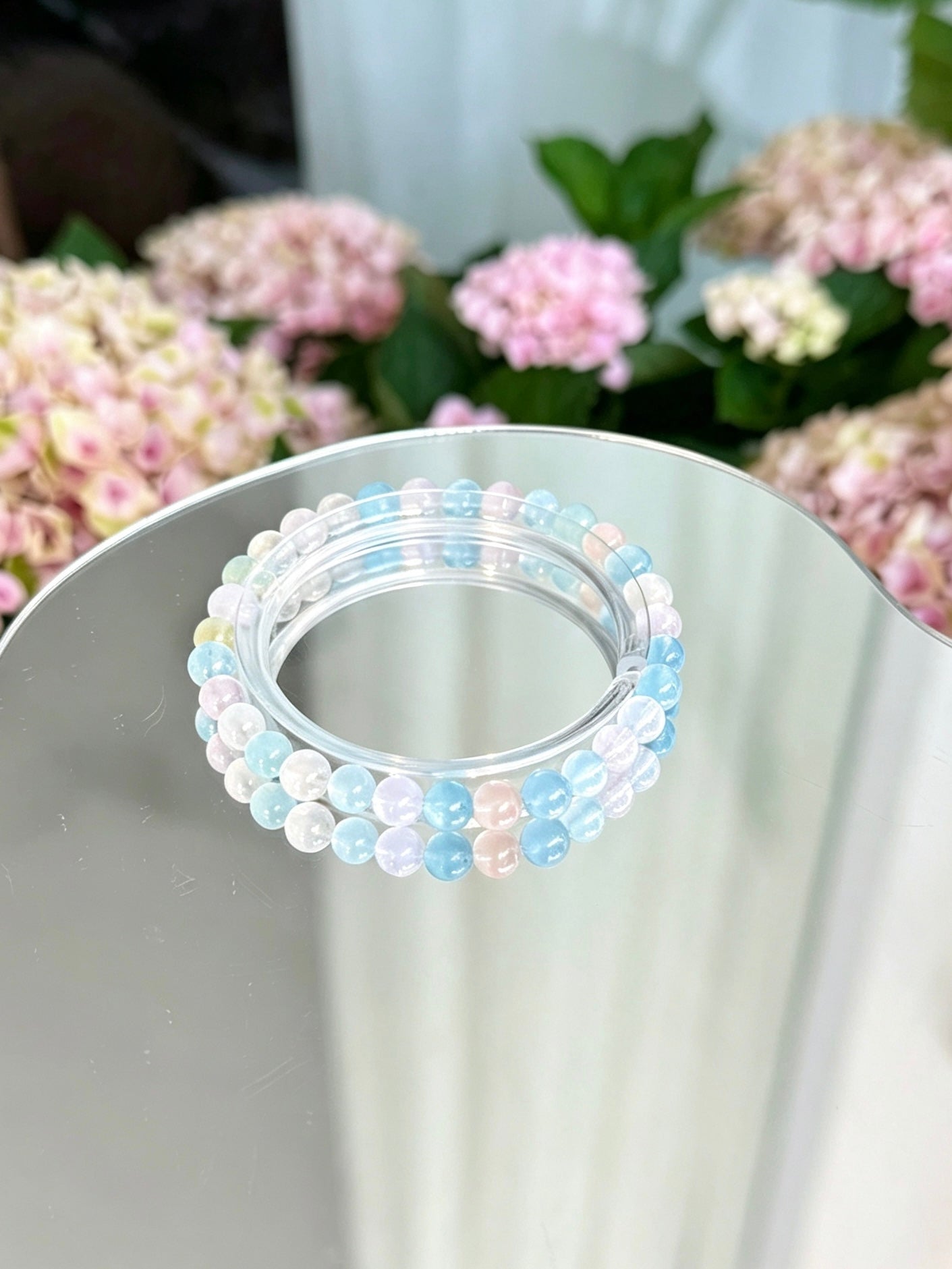 Natural Aquamarine Round Bead Bracelet | 天然海蓝宝圆珠手链